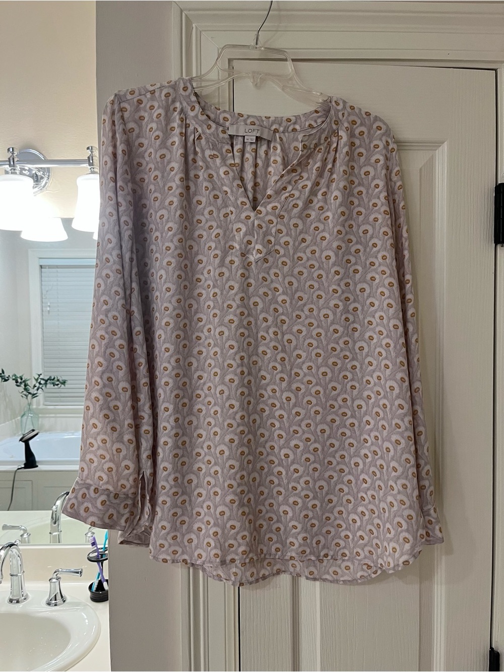 LOFT Beige and White Patterned Blouse